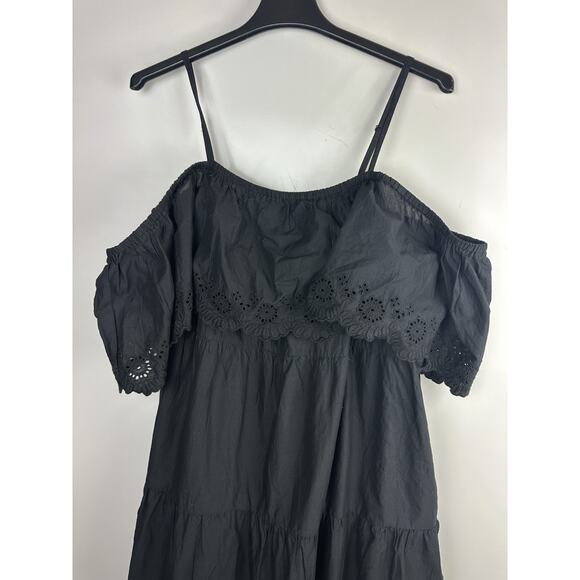 NWT Old Navy Cold Shoulder Maxi Swing Dress Black Ruffle Cotton Plus Size 3X - Picture 4 of 12